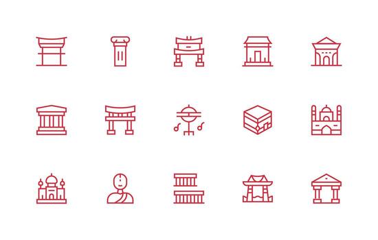 templo icono conjunto con 15 regular línea gráficos aplicación icono paquete vector
