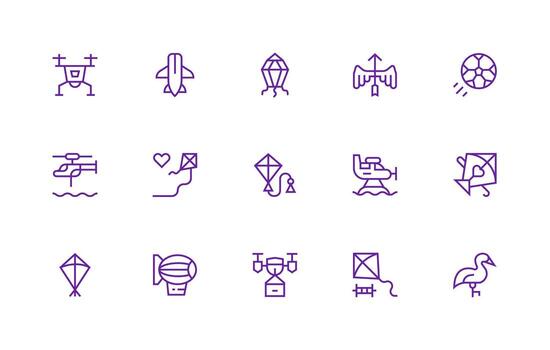 15 Regular Line Icons for Flying Graphics Icon Set vector