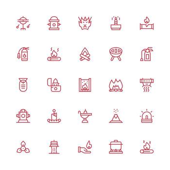 Fire Visual Pack containing 25 Medium Stroke Outline Icons Minimal Icon Set for Interface Projects vector