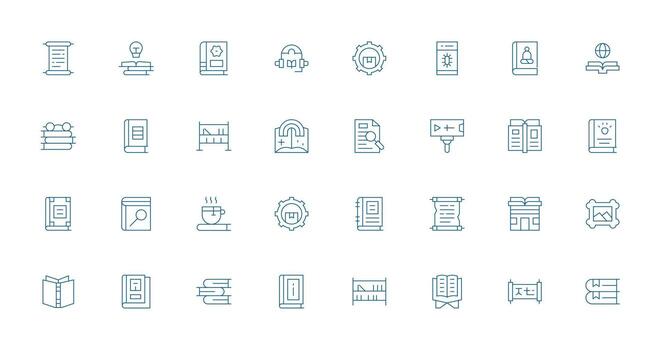 biblioteca conjunto con 32 Delgado línea íconos inteligente icono colección vector