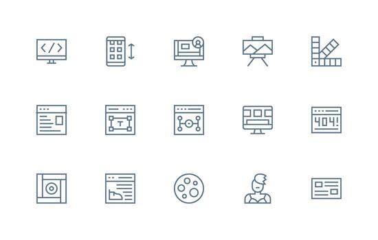 web diseño icono colección con 15 regular línea diseños completamente editable icono conjunto para web vector