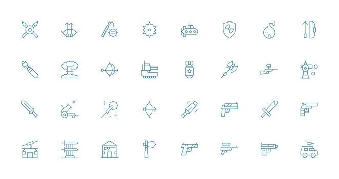 Weapon Set with 32 Thin Line Icons UI Icon Set vector