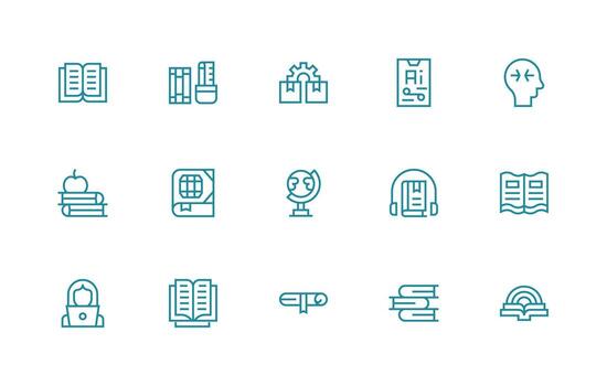 aprendizaje conjunto con 15 regular línea íconos diseño icono paquete vector
