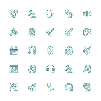 25 Medium Stroke Outline Style Icons from Hearing Collection High-Resolution Icons for Any Platform vector