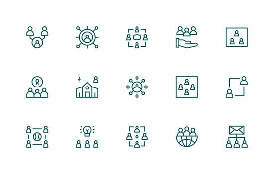Regular Line Style Group Icons with 15 Vectors Simple Icons for Interface and Wireframes
