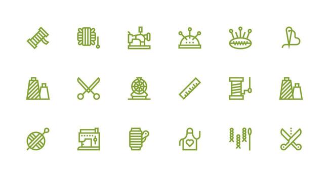 Sewing Icon Set with 18 Strong Stroke Line Graphics Optimized Icon Pack for Digital Products vector
