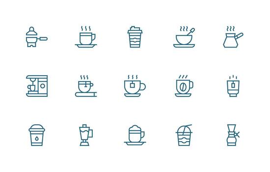 Hot Beverage Icon Set with 15 Regular Line Graphics Clear and Concise Icon Set Collection vector