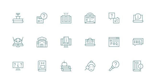 conocimiento base conjunto con 18 mínimo línea íconos organizado paquete para proyecto bienes vector