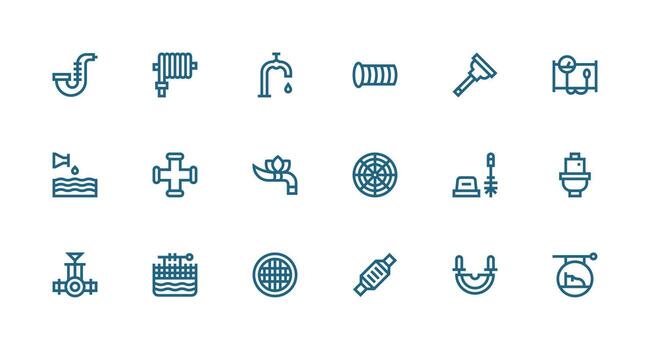 Pipe Visual Pack containing 18 Strong Stroke Line Icons High-Resolution Icons for Any Platform vector