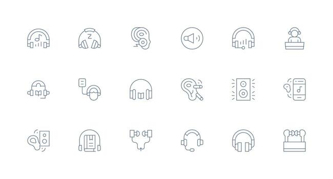 Headphones including 18 Minimal Line Illustrations Scalable Icons for Cross-Platform Interfaces vector