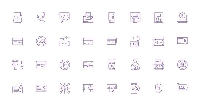 32 Icons for Banking in Thin Line Format Web Icon Collection vector