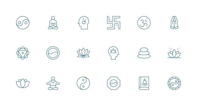 Meditation Icon Set with 18 Minimal Line Graphics Icon Set for Web vector