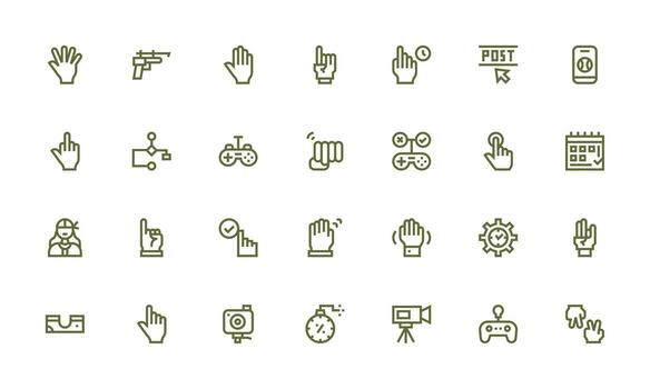 negrita línea estilo acción íconos con 28 vectores esencial icono conjunto para equipos