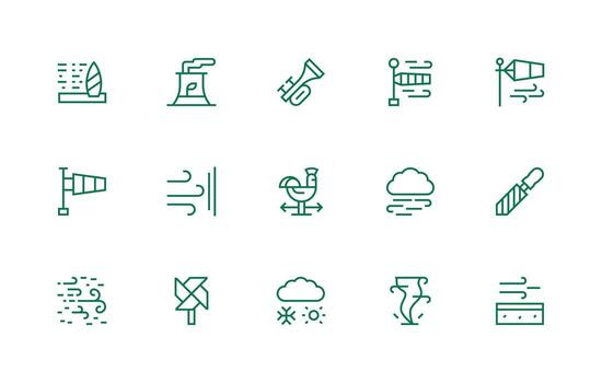 Regular Line Style Wind Icons with 15 Vectors Organized Icon Pack for Quick Access