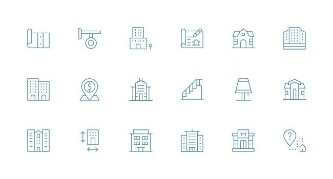 18 Minimal Line Icons for Property Graphics Customizable Icon Series for Mobile Screens vector