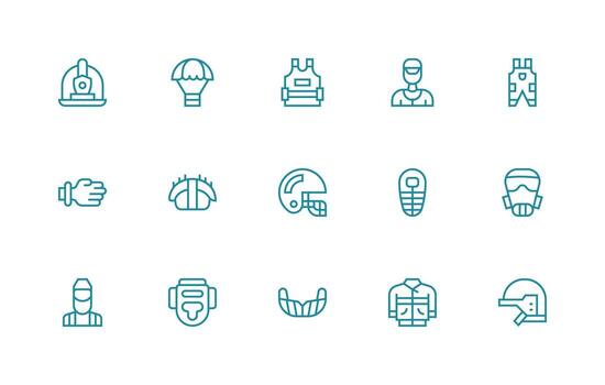 Safety Gear Icon Set with 15 Regular Line Graphics Multi-Style Icons for Creative Projects vector