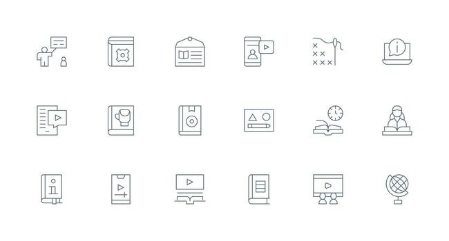 Tutorial Visual Pack containing 18 Minimal Line Icons Web and App Icon Pack Collection vector
