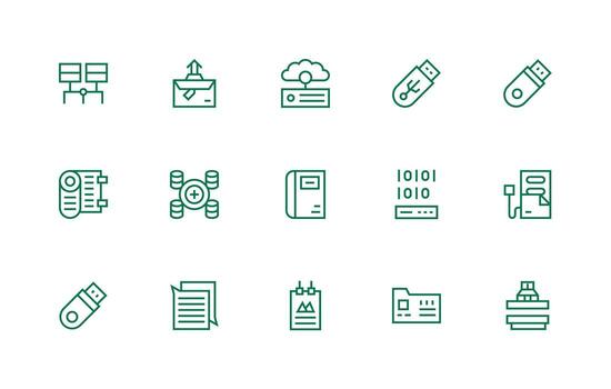 Information Storage Icon Collection with 15 Regular Line Designs High-Resolution Icons for Any Platform vector