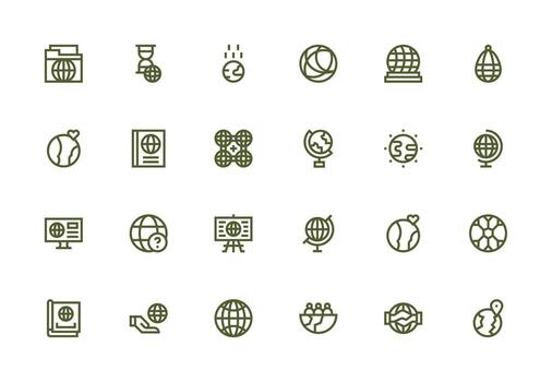 Thick Line Line Style World Icons with 24 Vectors Icon Set for Projects
