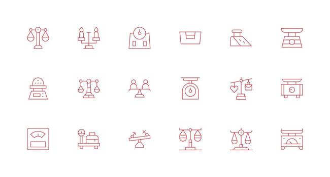 Weighing Icon Set with 18 Minimal Line Graphics UI and UX Focused Icon Collection vector