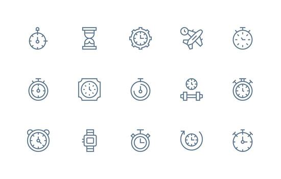 cronógrafo icono colección con 15 regular línea diseños sensible icono conjunto para flexible diseños vector