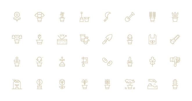 Gardening Icon Set with 32 Thin Line Graphics Essential Icons for Rapid UI Building vector