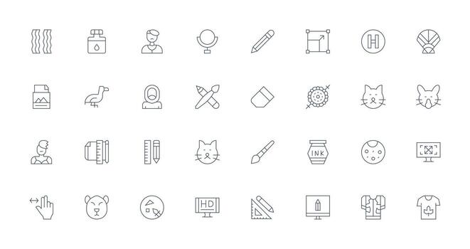 32 Thin Line Vectors for Graphic Design Theme Functional Icon Series