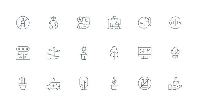 sustentabilidad presentando 18 íconos en mínimo línea diseño íconos construido para visual consistencia paquete vector