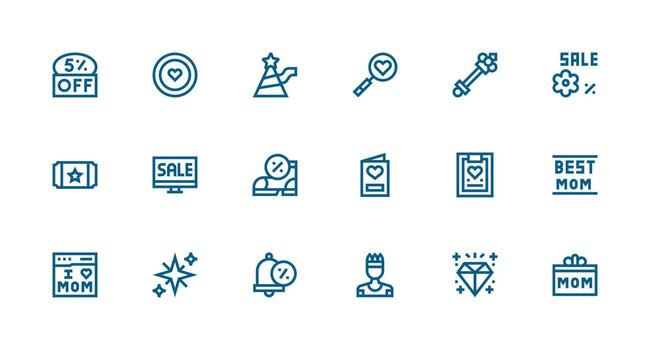 Special Set with 18 Strong Stroke Line Icons UI and UX Focused Icon Collection vector