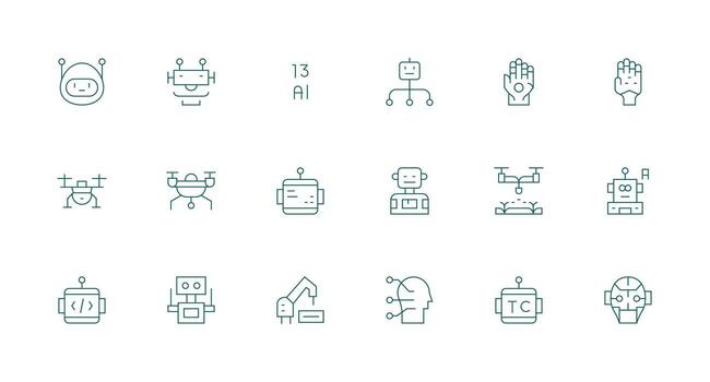 robótica icono colección con 18 mínimo línea diseños digital icono colección vector