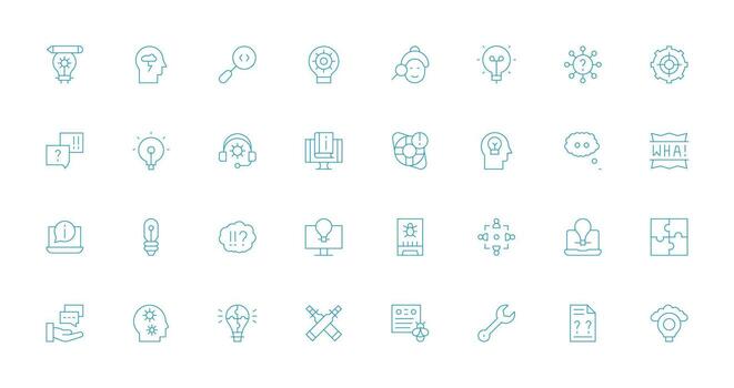 32 íconos para problema resolviendo en Delgado línea formato detallado icono colección para diseño sistemas vector
