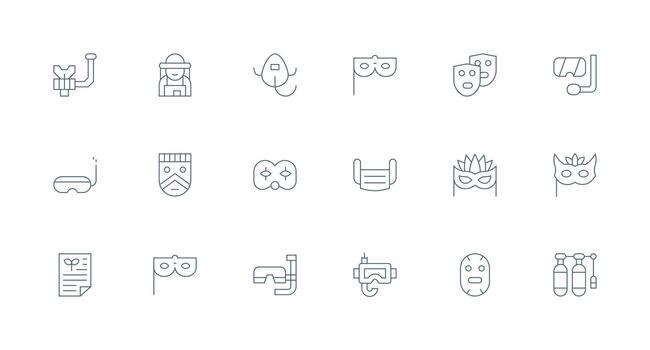 18 mínimo línea estilo íconos desde máscara colección agudo íconos para presentaciones vector