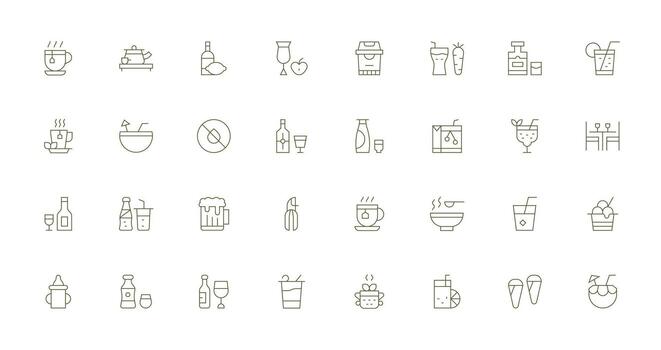 bebida presentando 32 íconos en Delgado línea diseño completar icono haz para web diseño vector