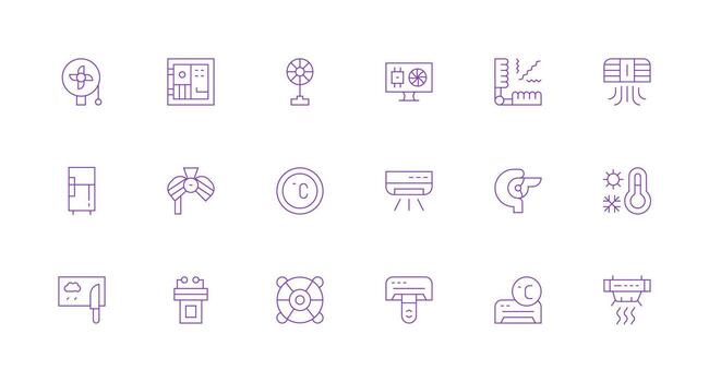 Cooling featuring 18 Icons in Minimal Line Design Reusable Icon Set vector