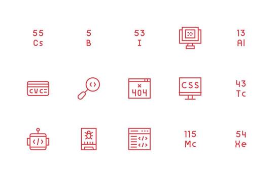 15 regular línea íconos para código gráficos ui icono conjunto vector