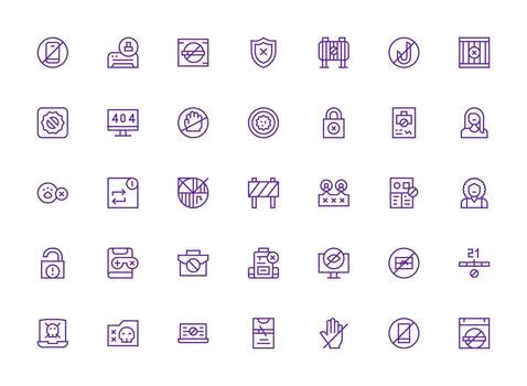 35 Access Denied Icons in Regular Clean Line Aesthetic Icon Set vector
