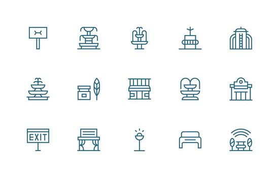 15 Public Space Icons in Regular Line Aesthetic Well-Structured Icons for Creative Use vector