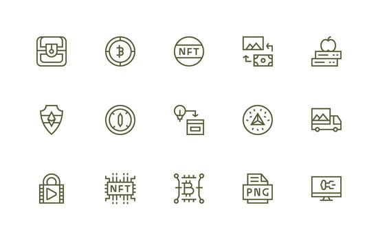 Digital Asset Icon Collection with 15 Regular Line Designs Sharp Icons for Presentations vector