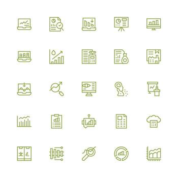 Statistics Icon Set with 25 Medium Stroke Outline Graphics Icon Set vector