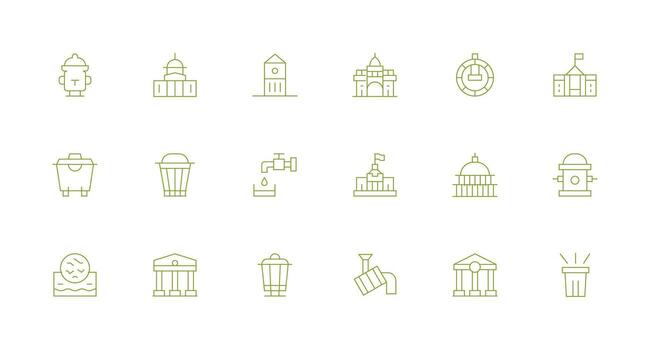 Municipal Design Icons featuring 18 in Minimal Line Style Scalable Icons for All Themes vector