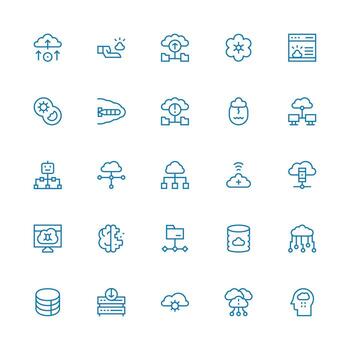 nube informática icono colección con 25 medio carrera contorno diseños núcleo icono colección para diario Tareas vector