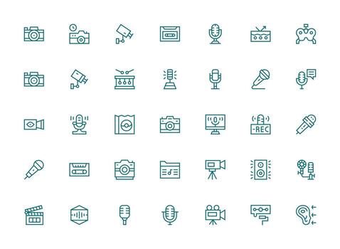 35 Icons for Recording in Regular Clean Line Format Scalable Icon Pack vector