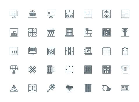 Grid Icon Set with 35 Regular Clean Line Graphics Interface Icon Collection vector