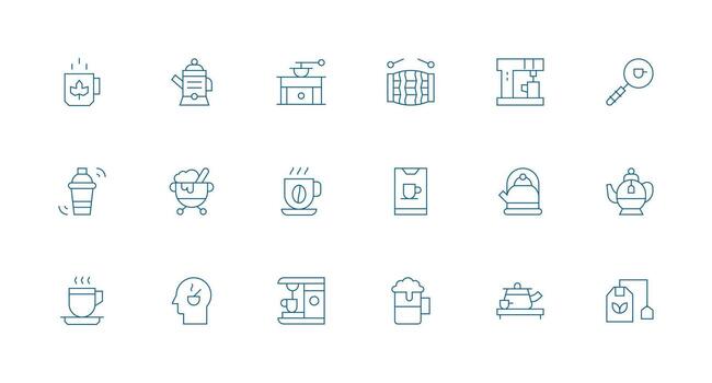 Brew Icon Set with 18 Minimal Line Graphics Icon Pack vector