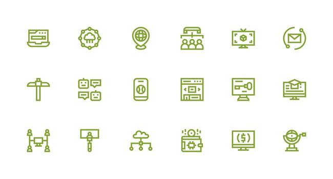 18 fuerte carrera línea estilo íconos desde virtual colección web y aplicación icono paquete colección vector