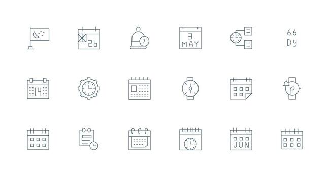 calendario icono conjunto con 18 mínimo línea gráficos bien estructurado íconos para creativo utilizar vector