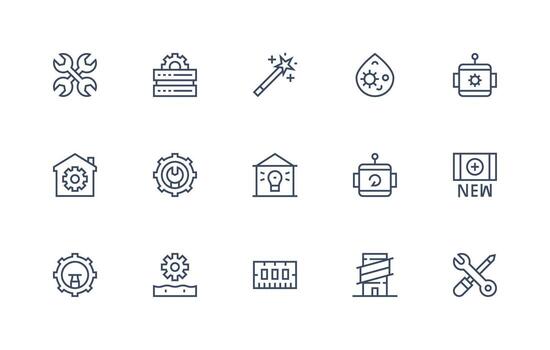 Upgrade Design Icons featuring 15 in Regular Line Style Essential Icon Collection vector
