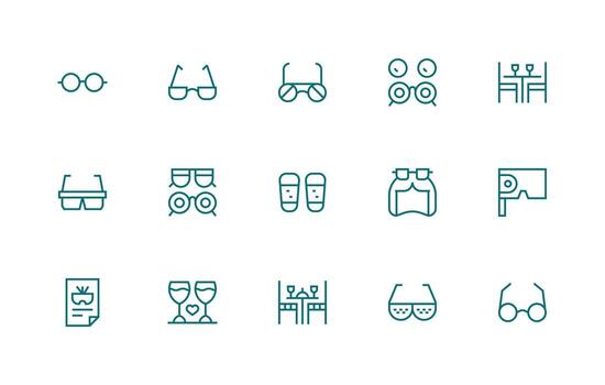 regular línea íconos desde lentes conjunto con 15 vectores multi-estilo icono colección