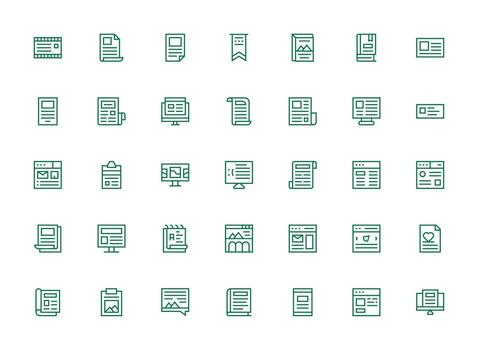 Article Icon Set with 35 Regular Clean Line Graphics Outline Icon Pack vector