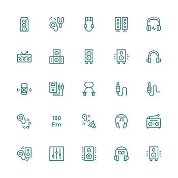 Stereo Icon Set with 25 Medium Stroke Outline Graphics Multi-Style Icons for Creative Projects vector